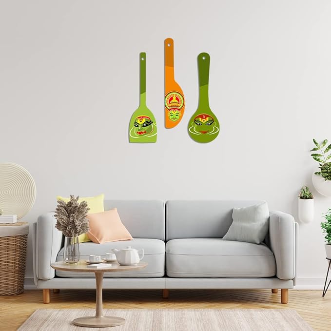 Artvibes Kathakali Wooden Wall Hanger for Home | Set of 3