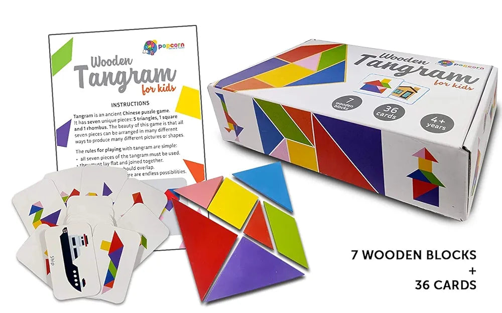 Tangram Brain Boosting puzzles for Kids | 7 wooden piece puzzle with 36 shapes image cards for kids | Jigsaw puzzle for 4+ years kids teenagers adults