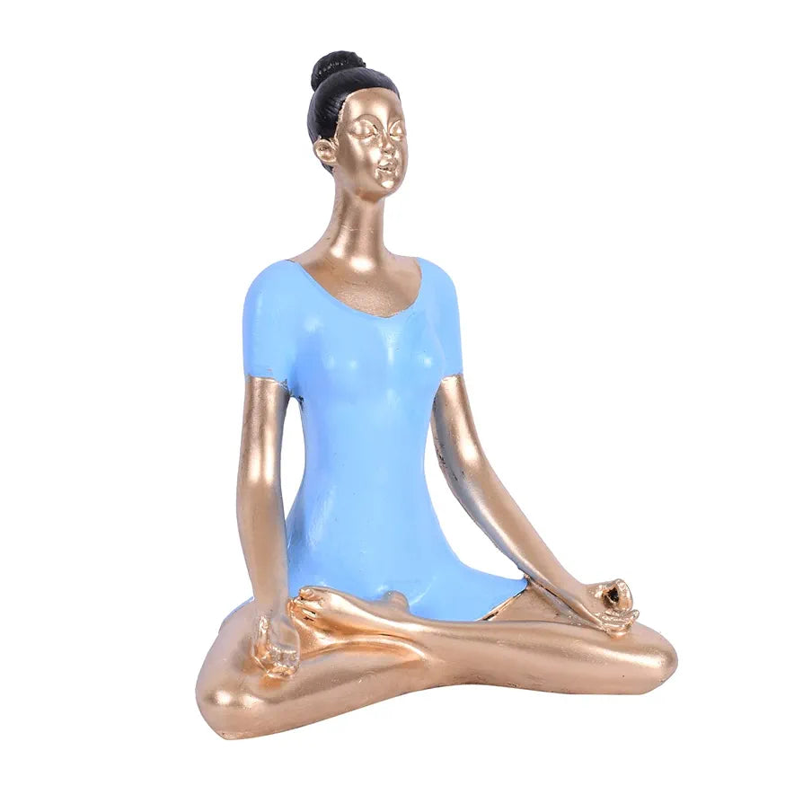 Jaipur Ace Yoga Lady Polyresin Face Gold Blue Themed Statue Sculptures Creative Abstract Design Yoga Lady 2