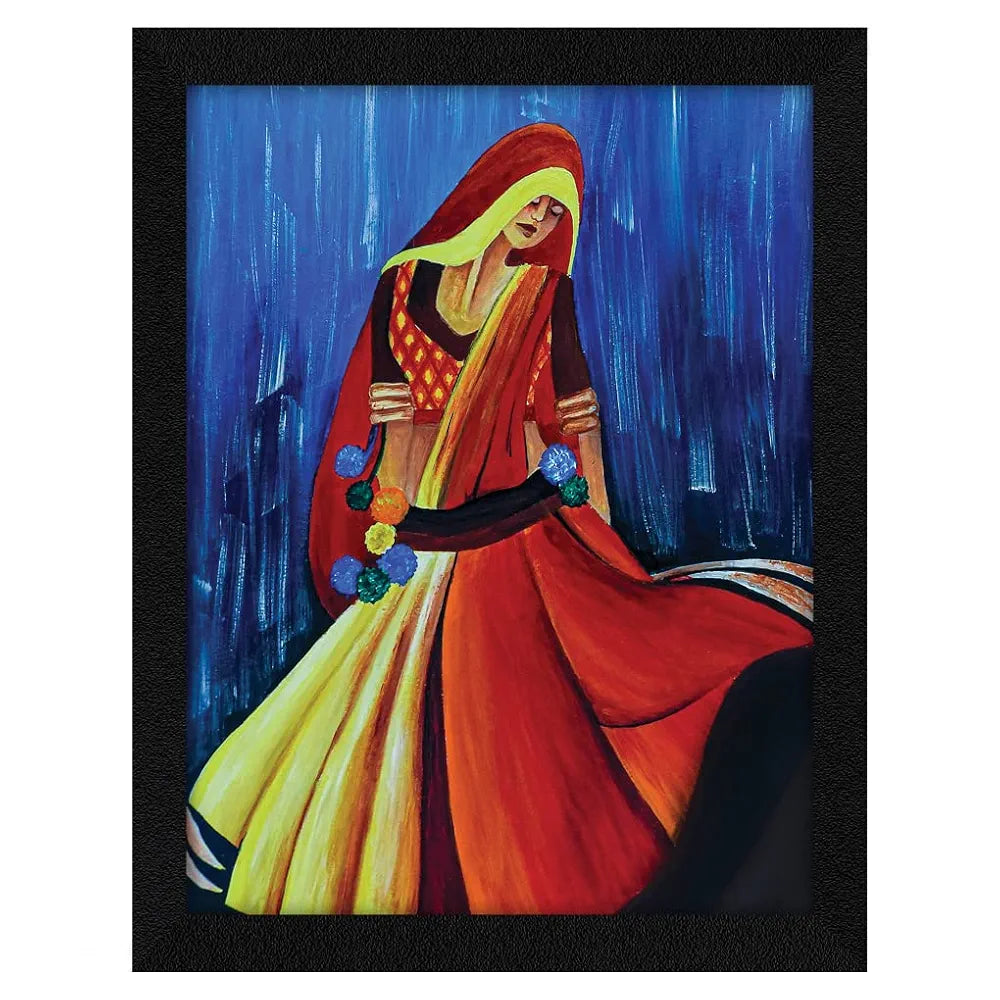 ArtX Paper Indian Village Women Frame Wall Art Painting