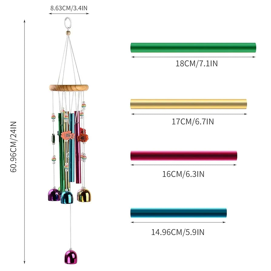 Lilone Brass Pipe And Bell Wind Chimes Multi Color 24 Inch Long