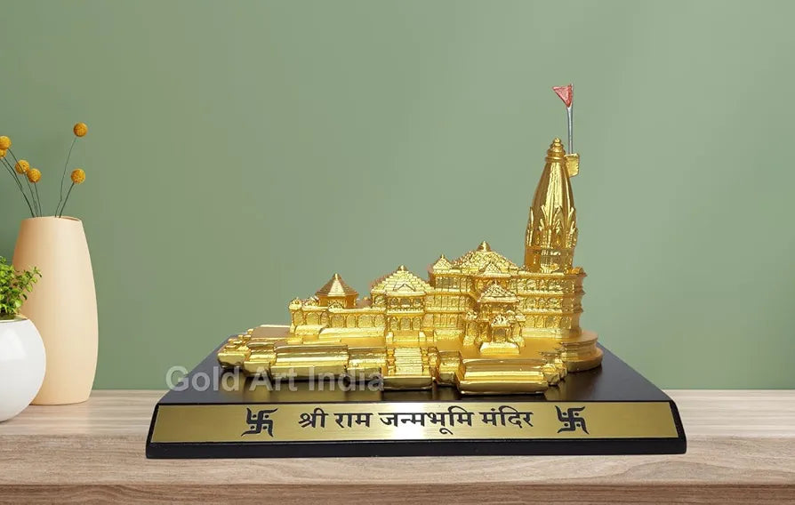 Gold Art India Ram Mandir Ayodhya Gold Plated Matte 24 Karat Minature  Large