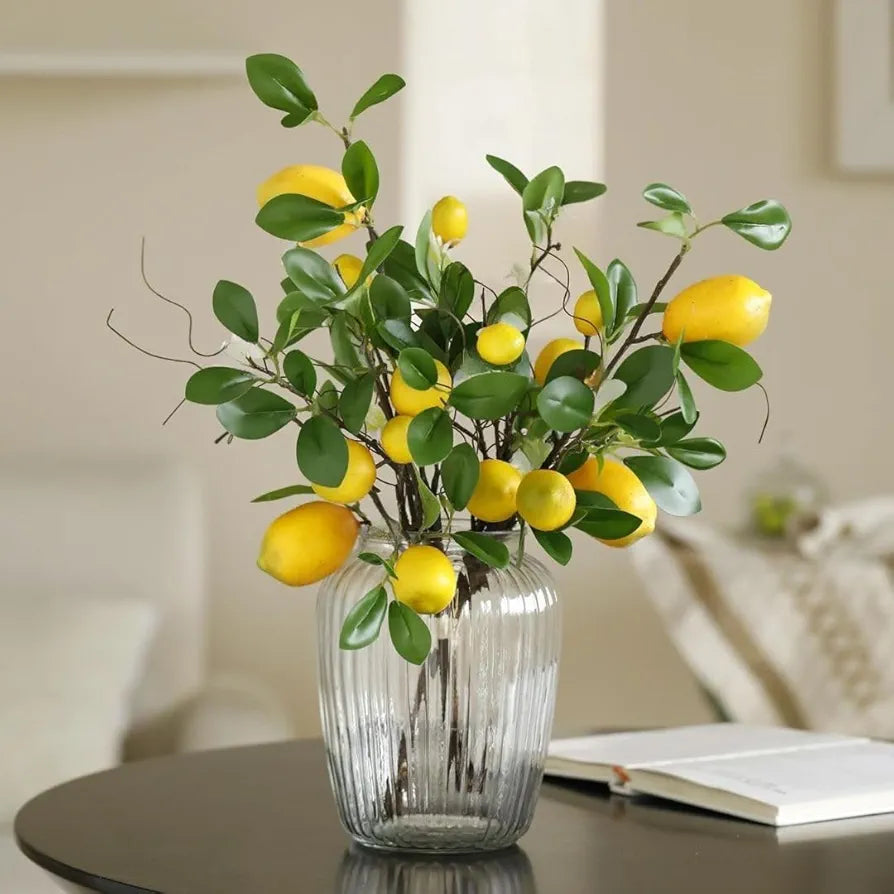3 Pcs Artificial Lemon Stick Flowers for Vases