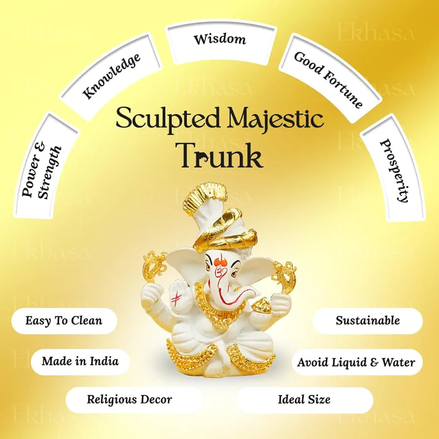 Ekhasa Resin Ganesh Idol for Car Dashboard White 3