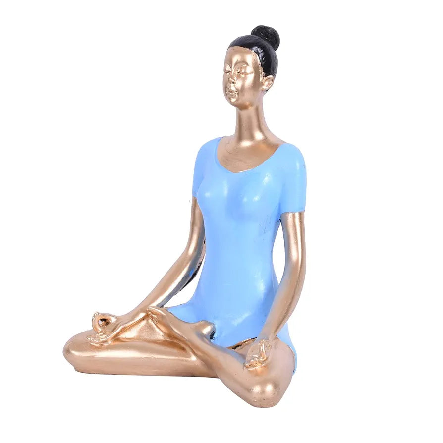 Jaipur Ace Yoga Lady Polyresin Face Gold Blue Themed Statue Sculptures Creative Abstract Design Yoga Lady 2