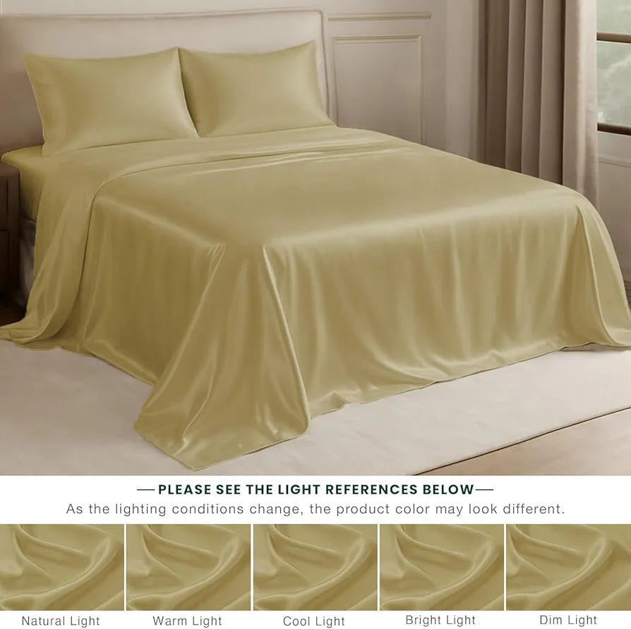Cloth Fusion Satin Bedsheet for King Size Bed Set of 1 & 2 Pillow Covers H603 115 TC Beige