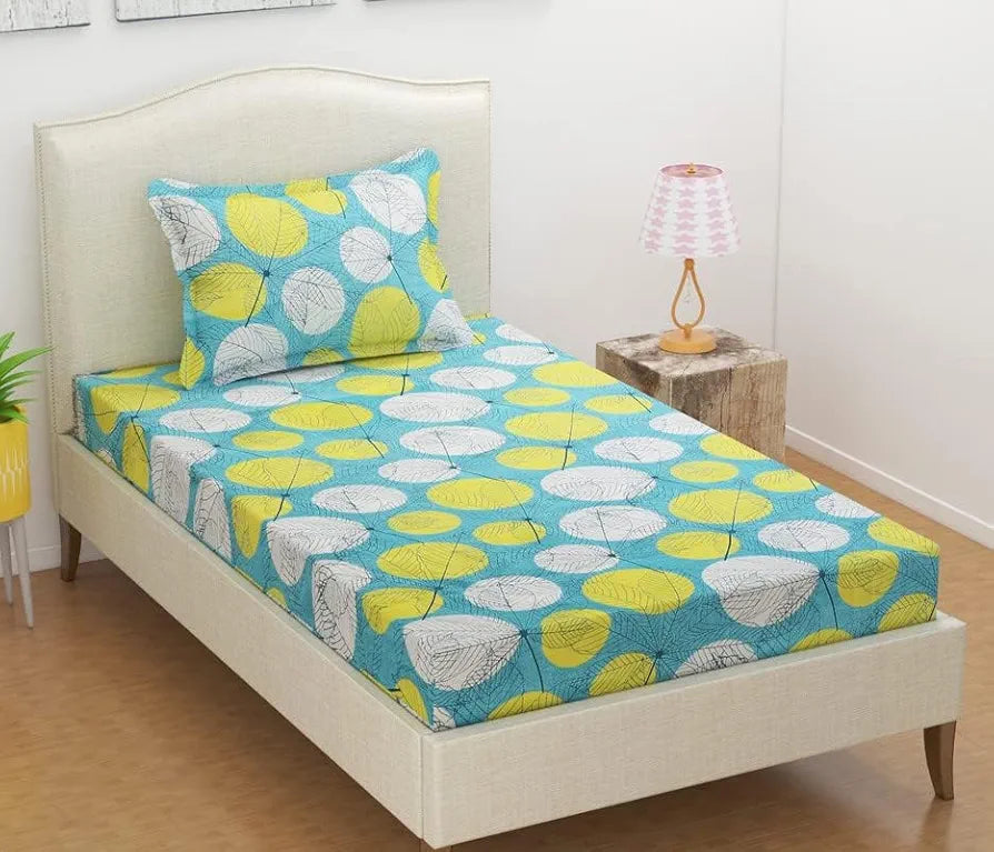 BSB HOME Premium Forever Modern Style Glace Cotton Floral Pattern 1 Single Size Bed bedsheet and 1 Pillow Cover Green & White