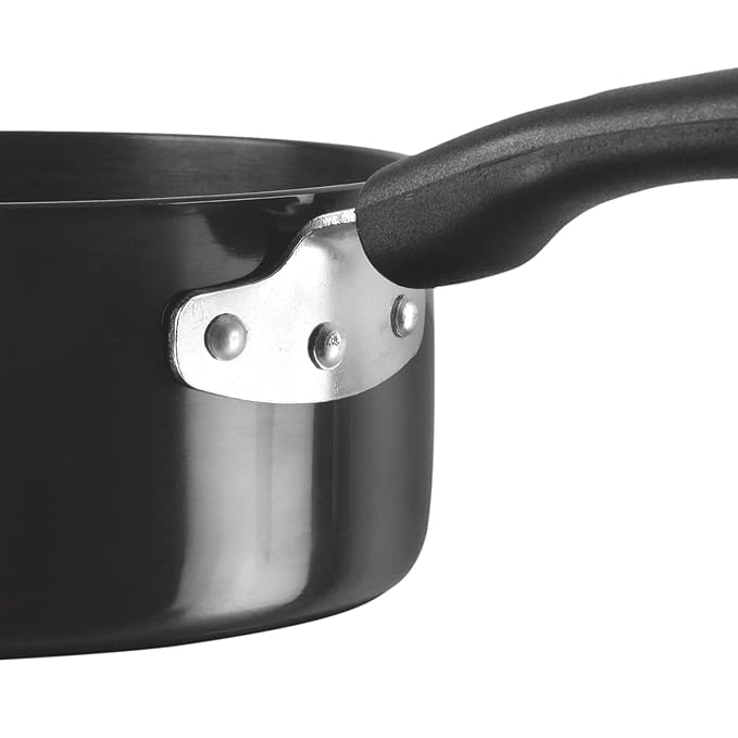 Vinod Black Pearl Hard Anodised Saucepan - 1.7 Litre, 16 cm | 3.25 mm Thick | Easy Pour Spout | Bakelite Handle