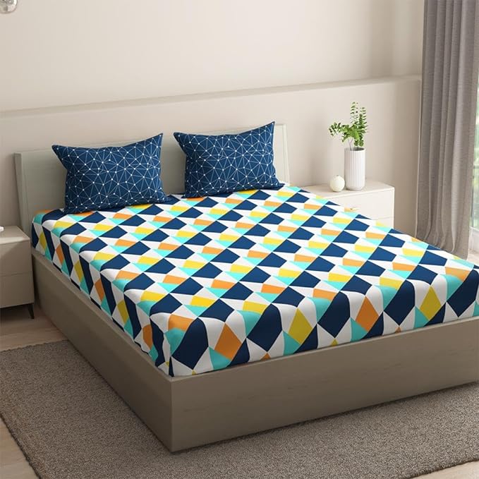 Wakefit Bedsheet for King Size Bedsheet King Size Bed Cotton 2 Pillow Covers Elastic Fitted Sheet Nicole Colour