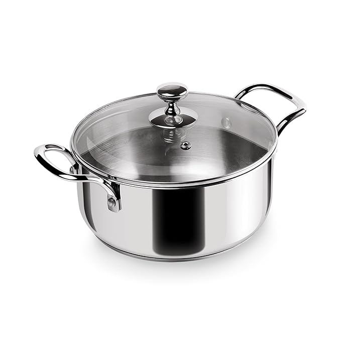 Milton Pro Cook Triply Stainless Steel Sandwich Bottom Casserole Handi/stock Pot/biryani Pot With Glass Lid 20 Cm, 3.3 Litre - 1340 gms