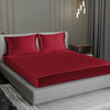 Cloth Fusion Satin Elastic Fitted Bedsheet for Double Bed King Size with 2 Pillow Covers H603 280 TC Crimson Red