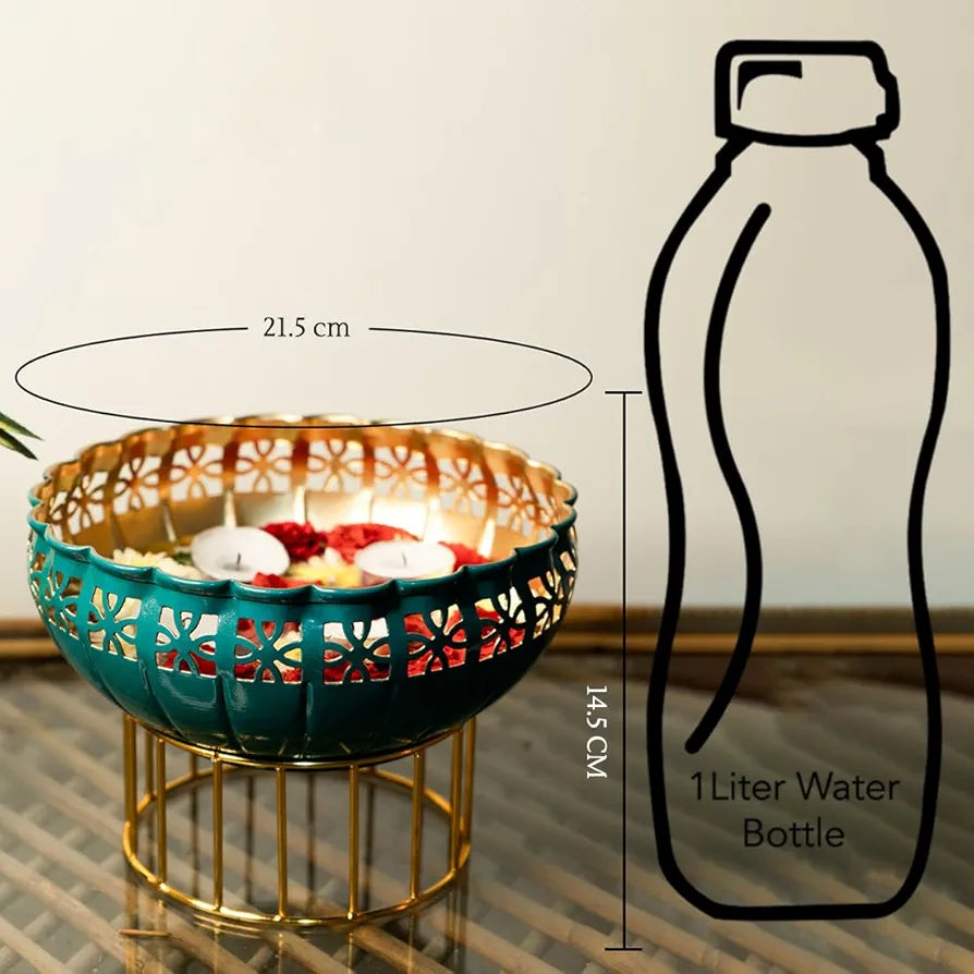 Ekhasa Green Urli Bowl with Stand for Home Décor Green