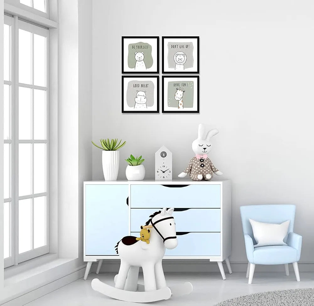 ArtX Paper Cute Animal AXJ00126-ANI With Quote Wall Art Painting Framed Paintings Set of 4