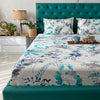 Urban Space Serene Cotton Bedsheet for Double Bed 2 Pillow Covers (Floral Feast Turquoise Blue)