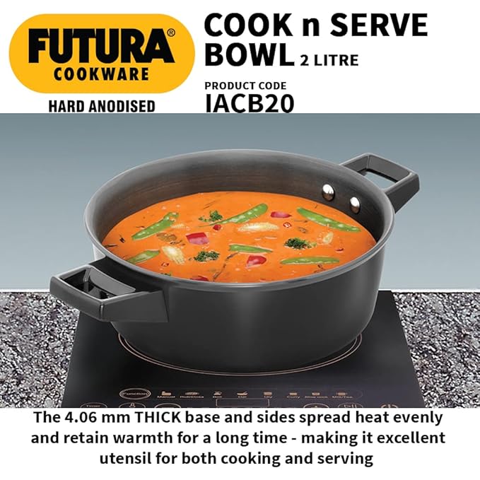 Hawkins Aluminium Futura 2 Litre Cook N Serve Bowl Hard Anodised Saucepan and Lid