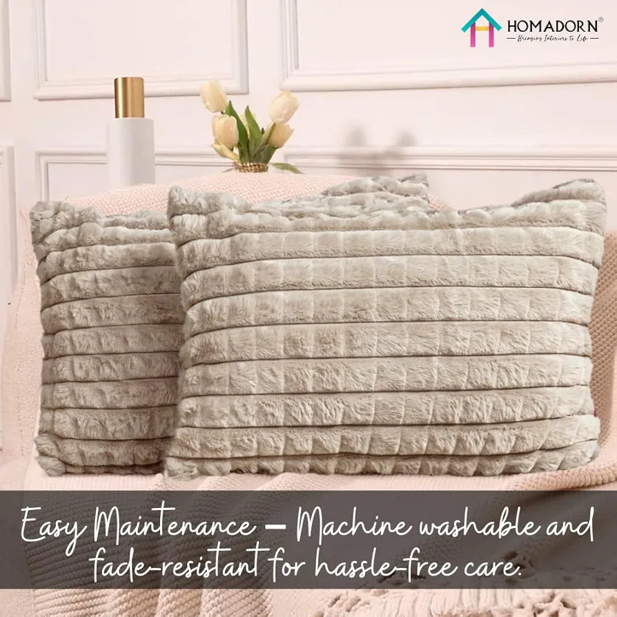 Homadorn Luxury Plush Fur Reversible Cushion Cover Ultra Soft & Cozy Beige
