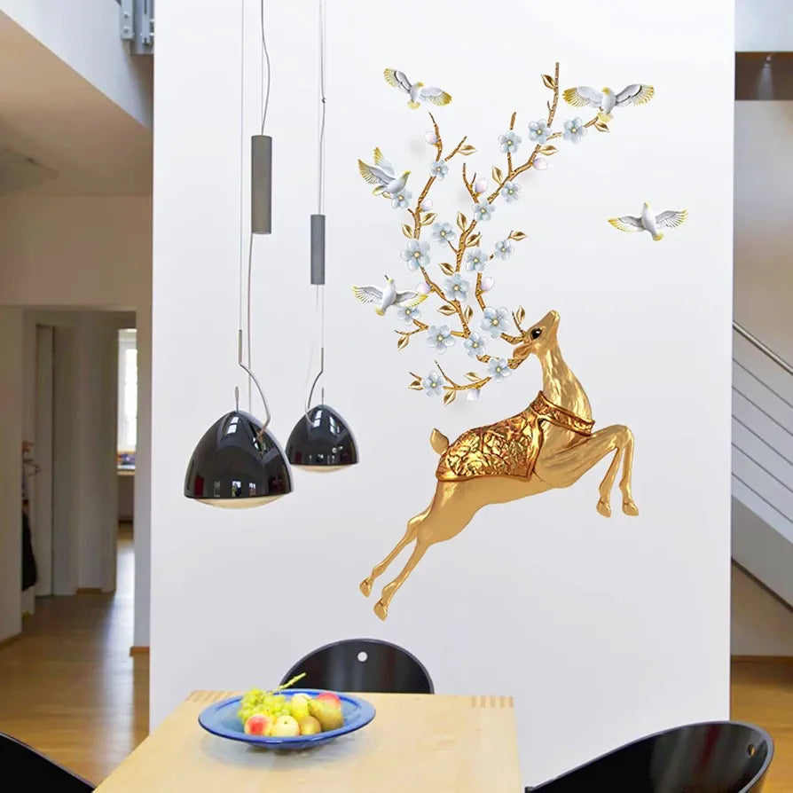 Jaamso Royals Golden Deer Pvc Vinyl Self Adheisve Wall Sticker for Home