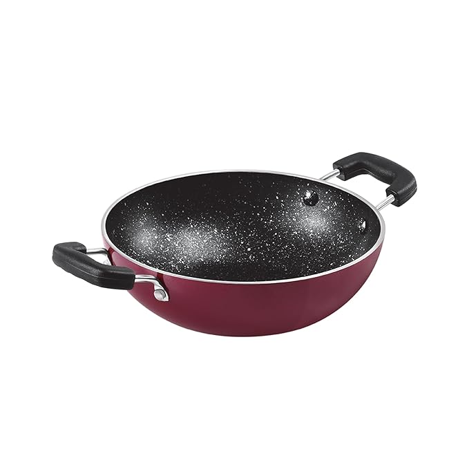 Milton Pro Cook Granito Kadhai Non Induction, 16 Cm, Burgundy - 300 gms