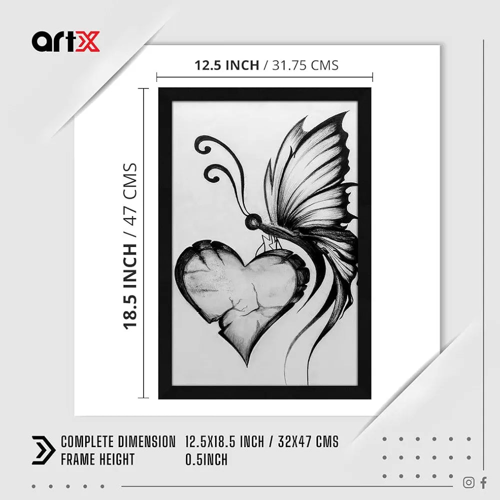 ArtX Paper Charcoal Framed Wall Art Painting Black and White Abstract Set of 1