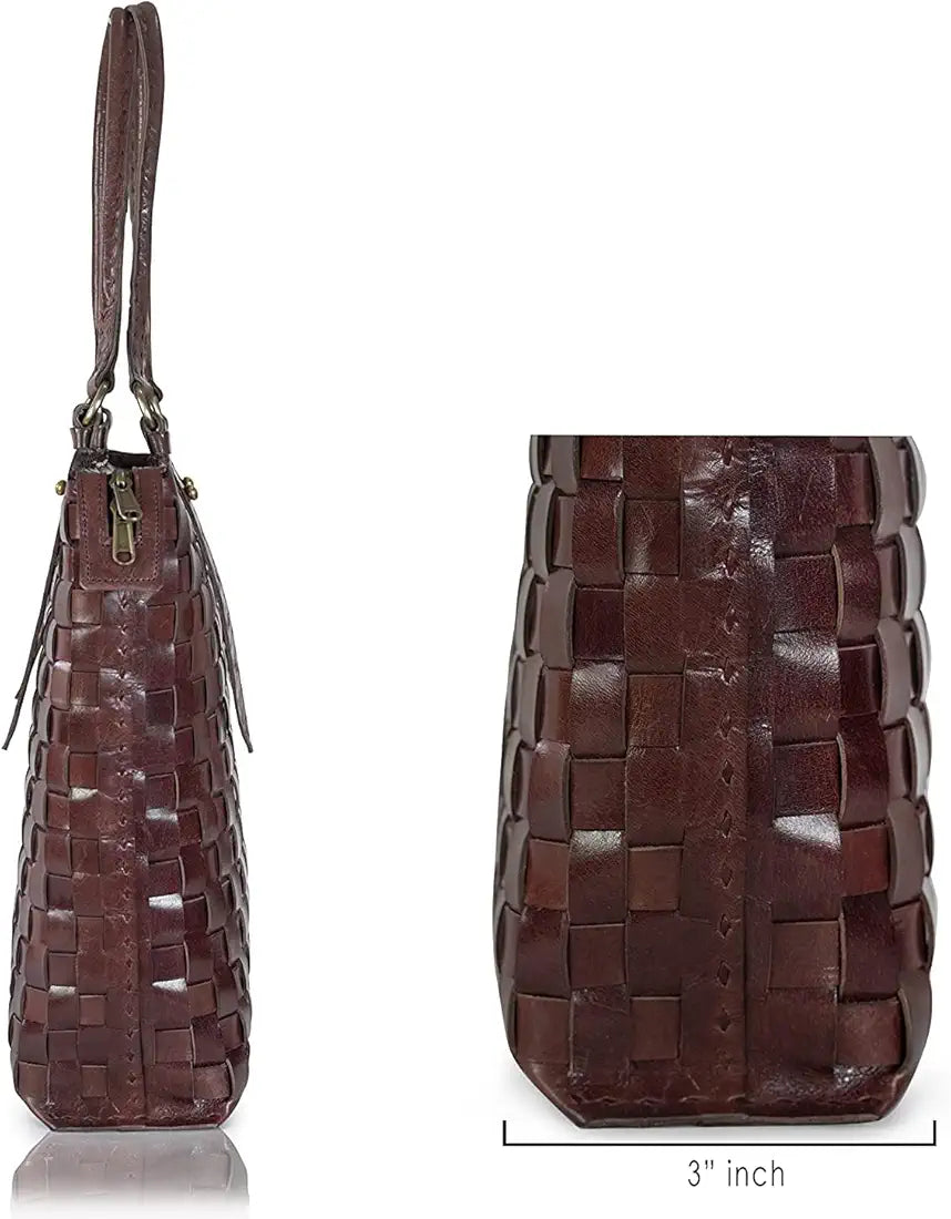 Goatter Genuine Leather Handmade Women's Tote Bag, Dark Brown Color