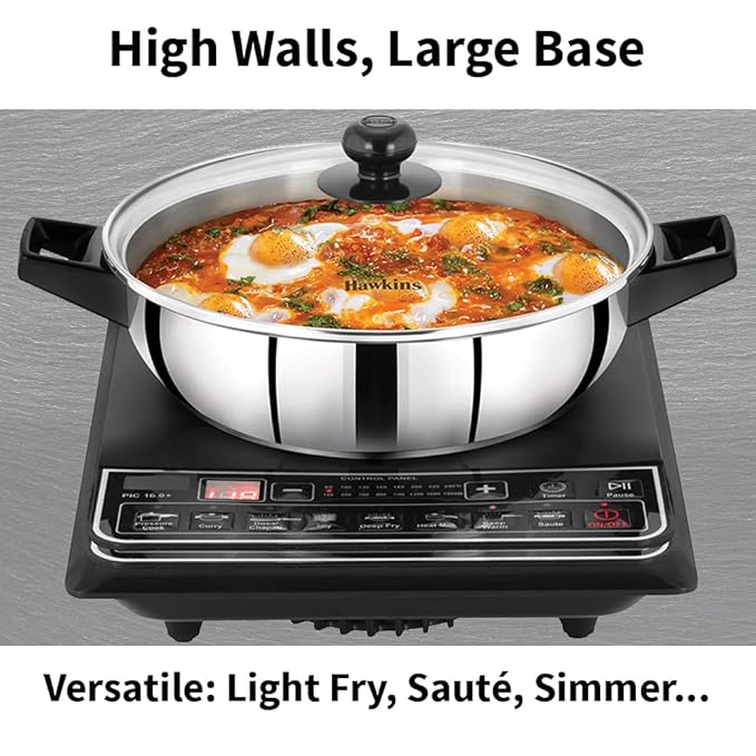 Hawkins 3 Litre Cook n Serve Frying Pan Stainless Steel Fry Pan with Glass Lid