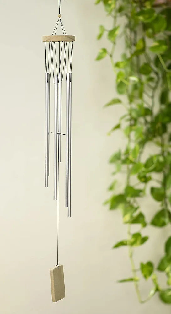 Tej Gifts Feng Shui Long Metal Wind Chime with 6 Silver Pipes