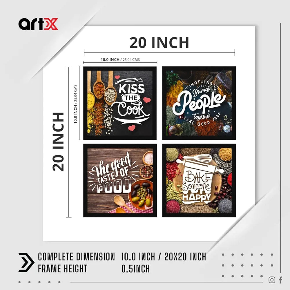 ArtX Kitchen Spices Motivational Funny Quotes AXJ00110-SPIWall Art Painting Framed Posters Set of 4