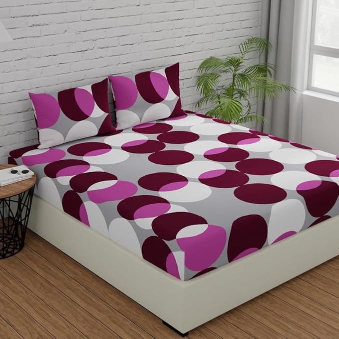 Huesland by Ahmedabad Cotton 144 TC King Size Bedsheet Cotton with 2 Pillow Covers | Bubble Drop | Mahogany & Grey