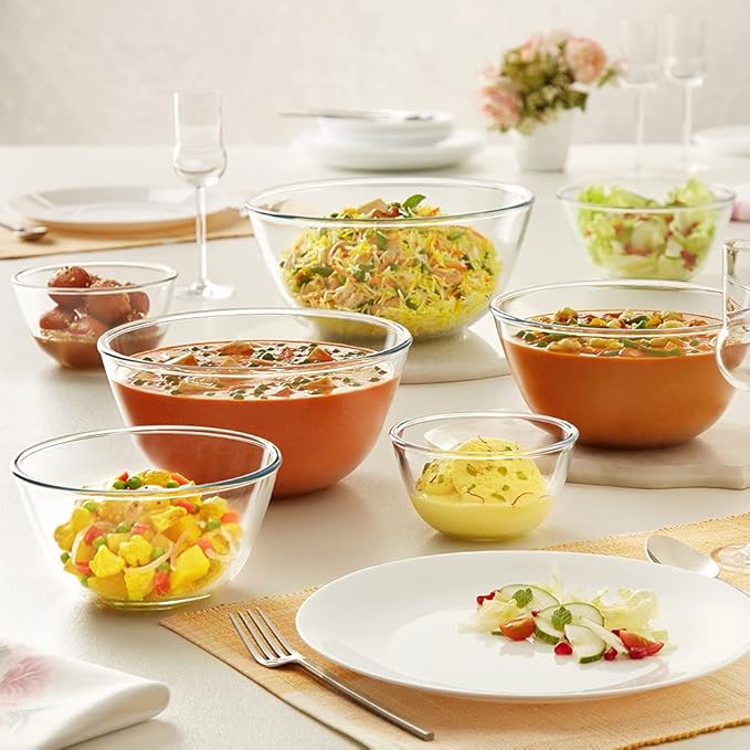 Borosil 350 ml Serving & Mixing Borosilicate Glass Bowl with White Lid | Multipurpose Bowl for Kitchen & Dinning