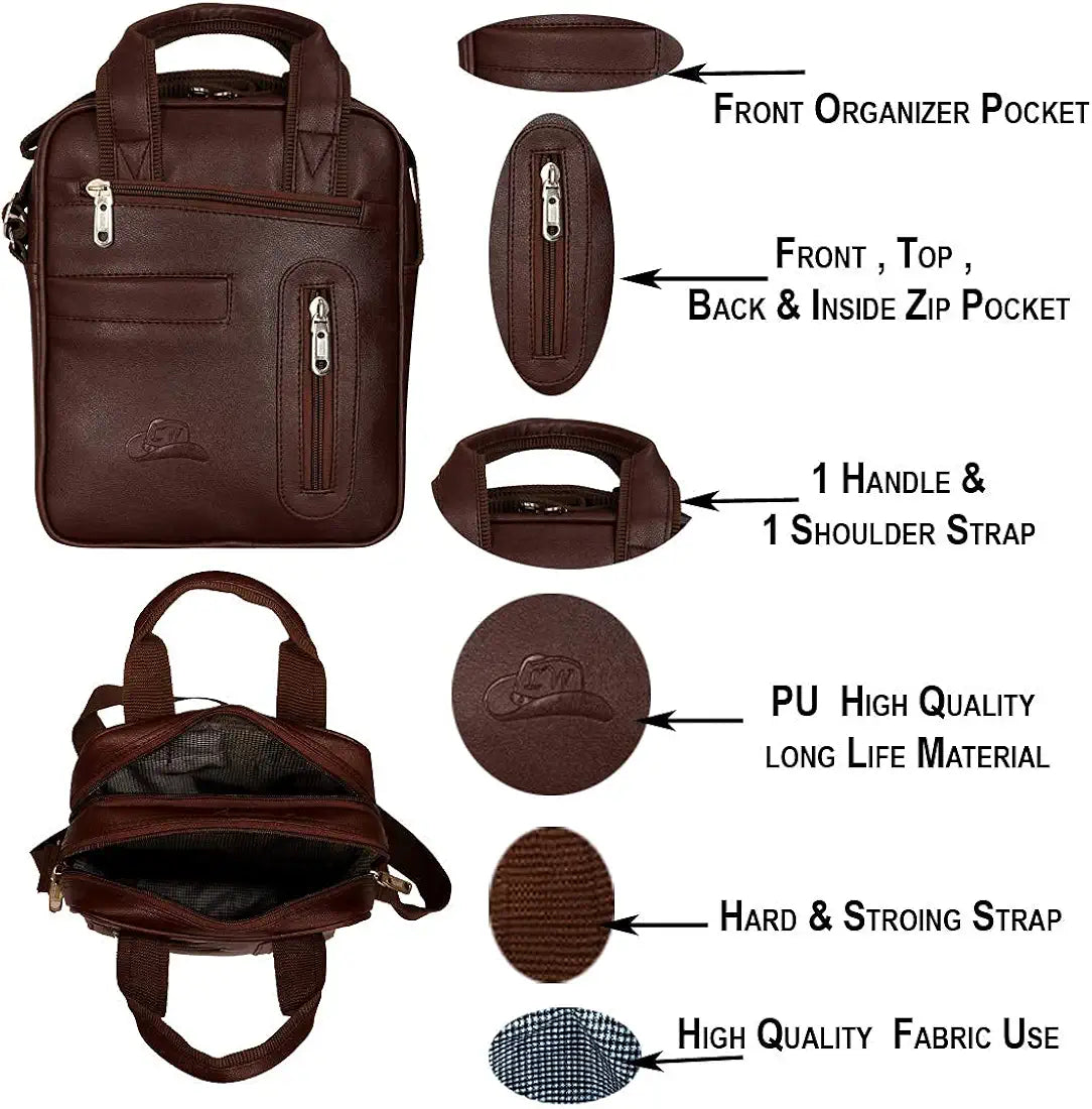 Leather World Pu Leather Brown Messenger Cross Sling Bag Body Travel Office One Side Chest Shoulder For Men & Women