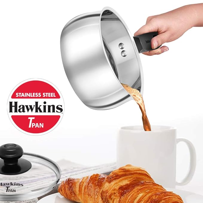 Hawkins 1 Litre Tpan Stainless Steel Tea Pan with Glass Lid