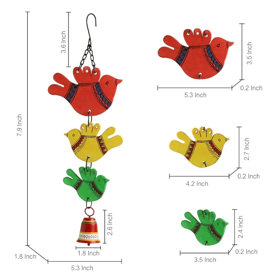 ExclusiveLane Birds and Bell Wind Chimes Multicoloured Standard