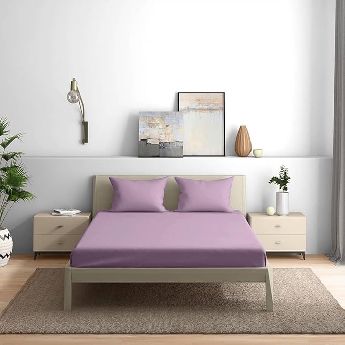 Wakefit Bedsheet for King Size Bedsheet King Size Bed Cotton 2 Pillow Covers Elastic Fitted Sheet Lavender Herb
