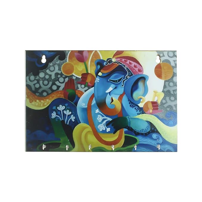 Ecraftindia Lord Ganesha Theme Wooden Key Holder With 6 Hooks