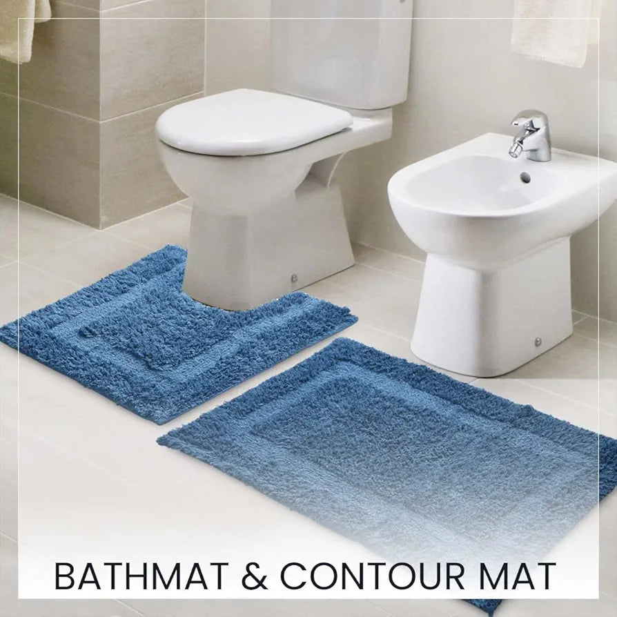 Sashaa World Solid Anti Skid Bathmat And Contour Cotton Colour Navy