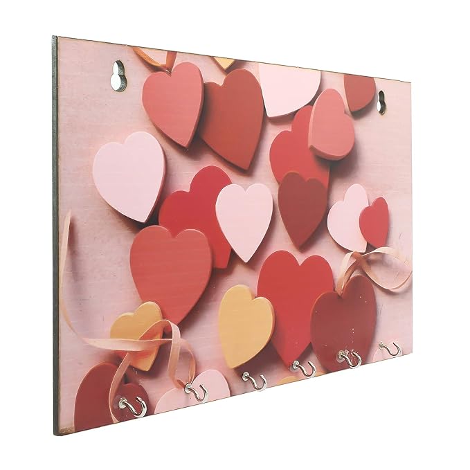 Ecraftindia Heart Theme Wooden Key Holder With 6 Hooks