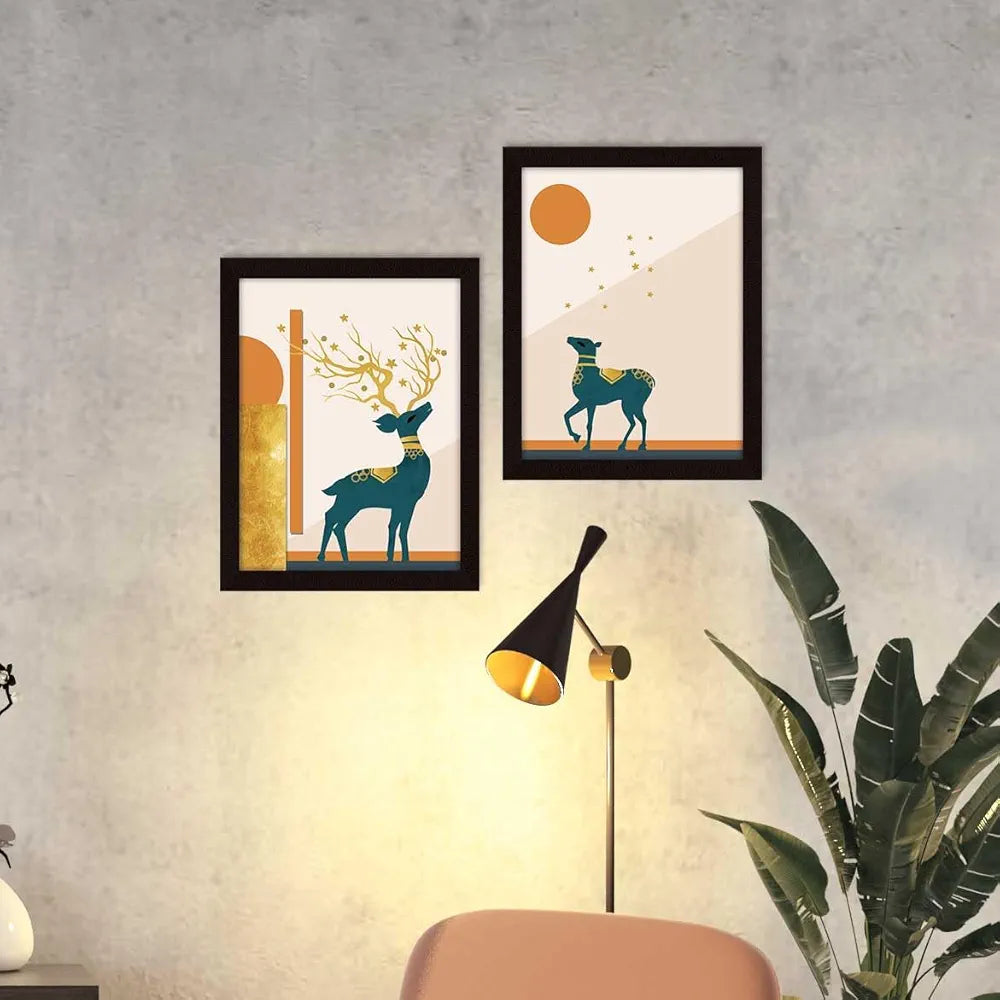 ArtX Paper Boho Deer Wall Art Painting Multicolor Abstract Set of 2