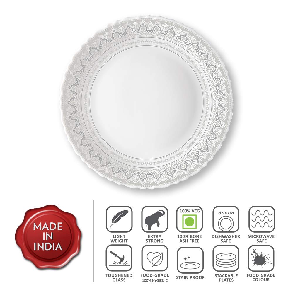 Larah by Borosil Opalware Classic Full Plate | White | 11 Inch | Set of 6
