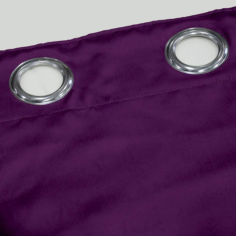Divine Casa Super Satin Blackout Door Curtains Solid Panels for Complete Light Block Size 7 Feet Colour Deep Purple (Pack of 2)