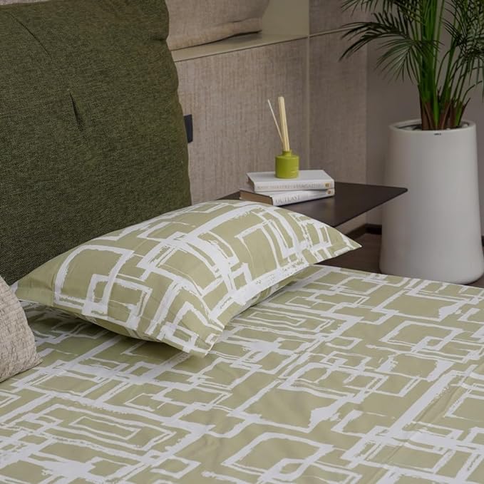 Urban Space Serene Bedsheet for Double Bed 2 Pillow Covers (Colour Checkers Green)