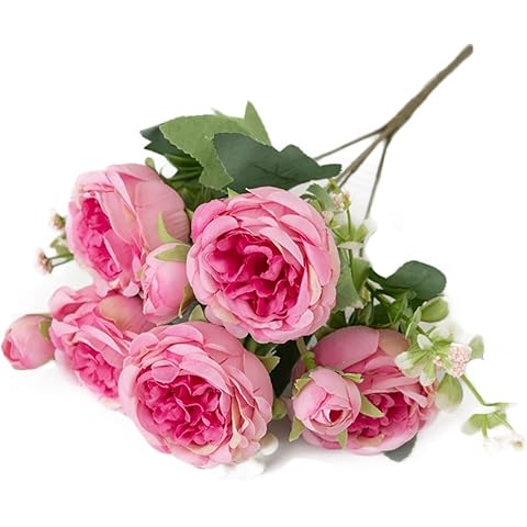 Artificial Multiflora Flower Roses Fake Sticks Bunch Decorative Without Vase Peach Fabric