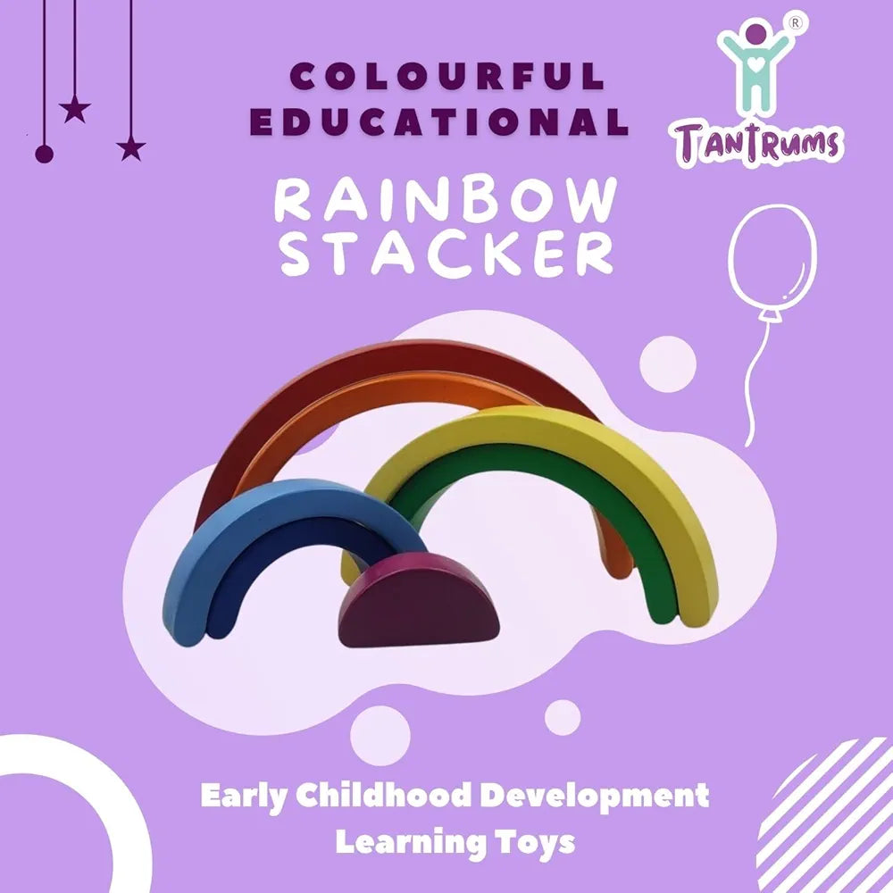 Tantrums Wooden Rainbow Stacker, 7-Piece Educational Toy, Multicolour Learning Blocks for Motor Skills Development