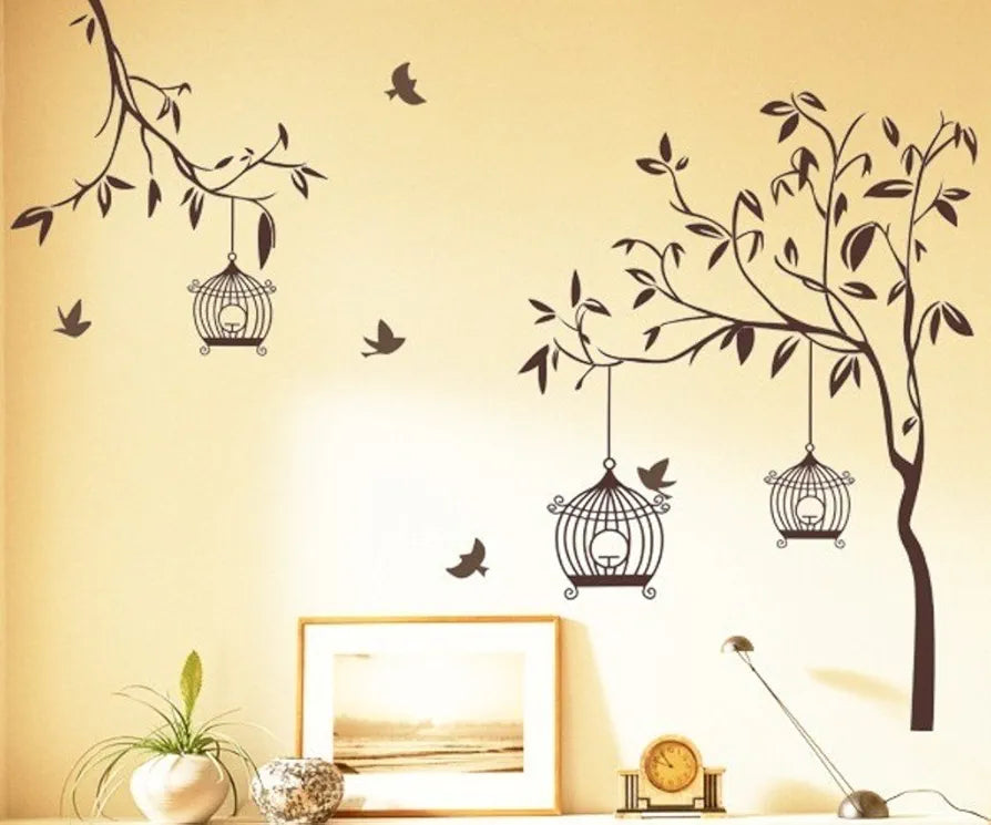 Decals Design Tree with Birds and Cages Wall Sticker