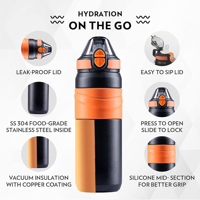Borosil Hydra Adventure | Insulated Water Bottle Stainless Steel Bottle | With Double Wall Vacuum Insulation | 560 Ml Hot & Cold Bottle | Black