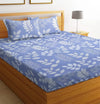 BSB HOME Prime Collections 160tc Pure Microfiber Glace Cotton Double Bedsheet with 2 King Size Pillow Covers Royal Blue White Leaf