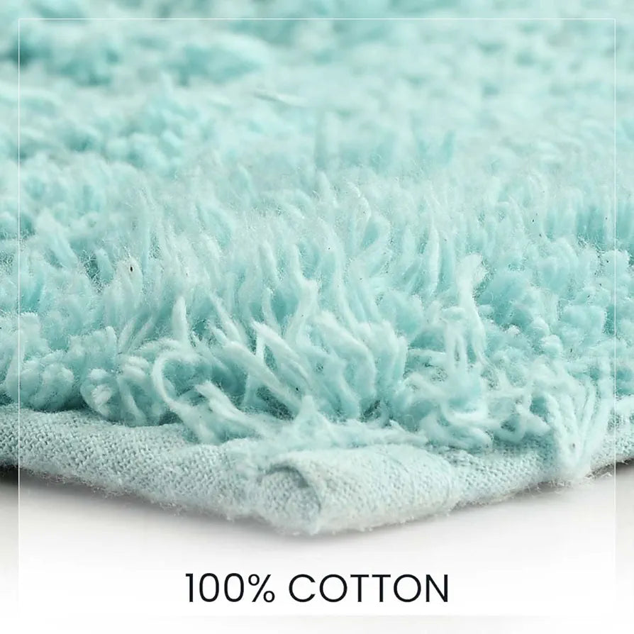 Sashaa World Solid Anti-skid Cotton Bathmat And Contour Set For Bathroom Colour Ice Blue (Pack of 2)