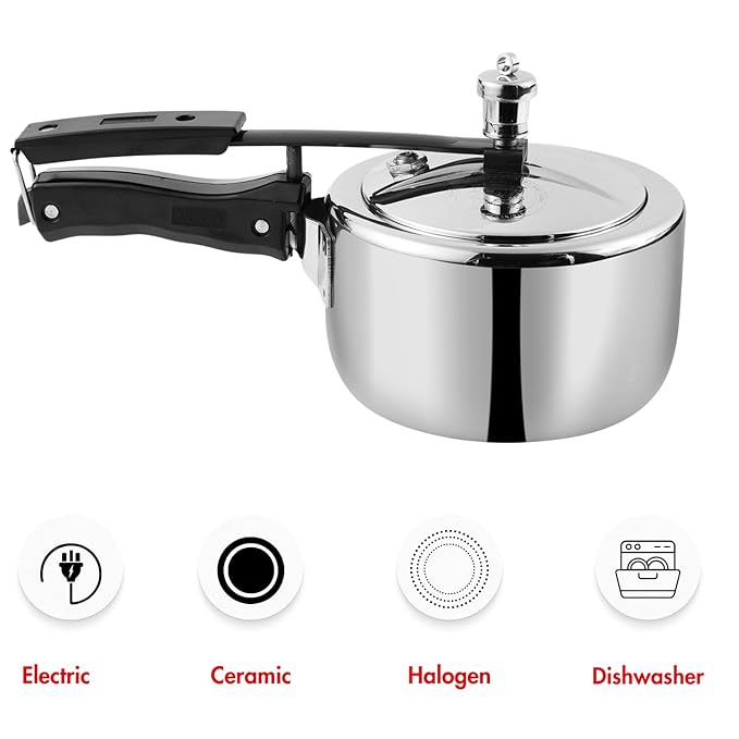 Vinod Straight Platinum Triply Stainless Steel Inner Lid Pressure Cooker - 2 Litres | Sas Bottom | Induction Ready