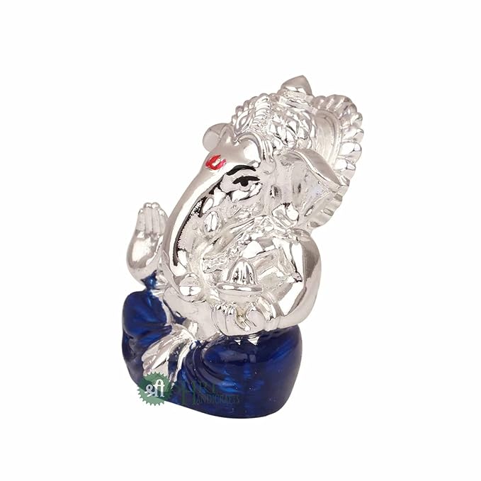 Indicast Hand Carved Silver Plated God Ganesha Resin Idol Sculpture Statue for Home & Office Decor & Gifts