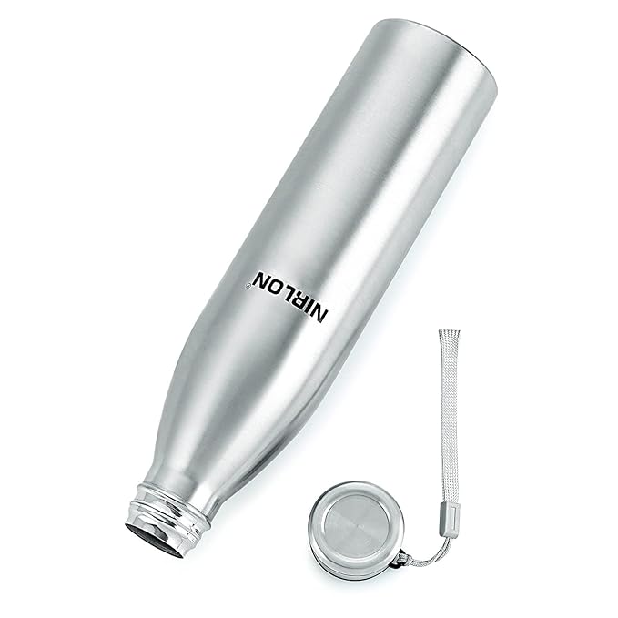 Nirlon Stainless Steel Single Wall Plain Water Bottle With String | Fridge Refrigerator Bottle - 1000 ml