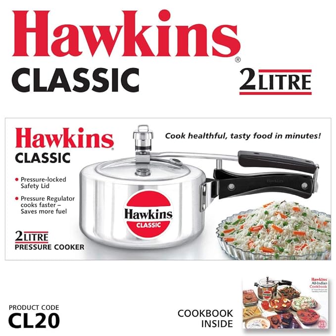 Hawkins Classic Aluminium Inner Lid Pressure Cooker 2 Litre Silver